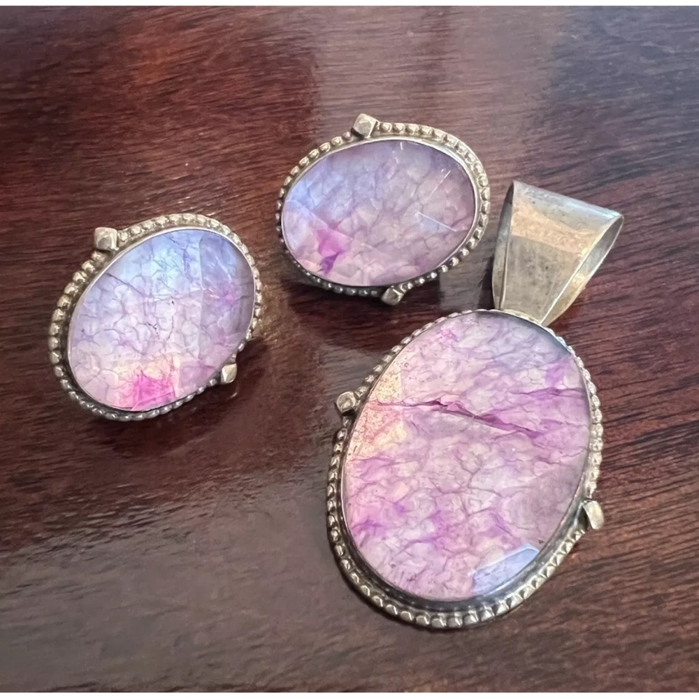 DTR jay king sterling silver pink dragon vein agate pendant earrings Set